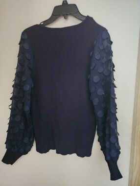 Navy Textured Dot Sleeve Women's Sweater
